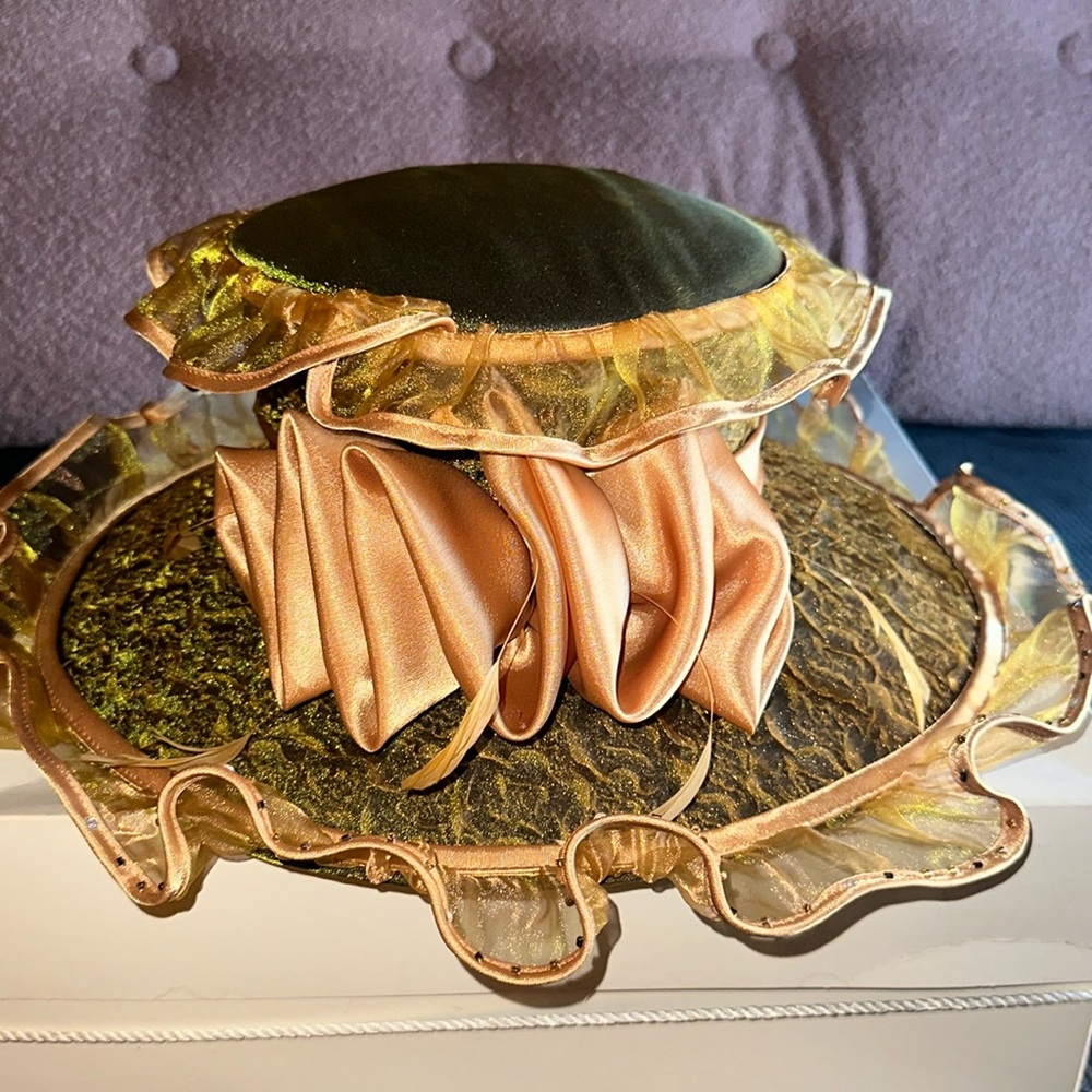 Golden Satin and Sheer Trim Church Hat